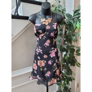 Boulevard de Paris Dress Women's Size 8 Black Pink Floral Sleeveless Fit Flare